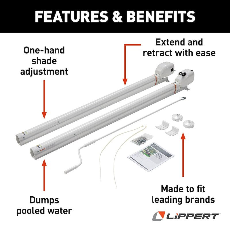 Solera 69" Manual Awning Arm Set – White | 2-Position Pitch | Crank Operation