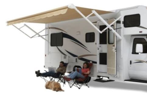 Carefree Eclipse 16' Springless Patio Awning – Black Fade Electric/ Manual QJ16006E - Used RV Parts
