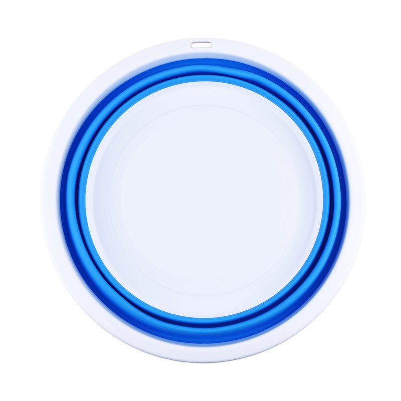 Collapsible RV Sink – 9L, White/Blue, Food-Safe, Portable Basin