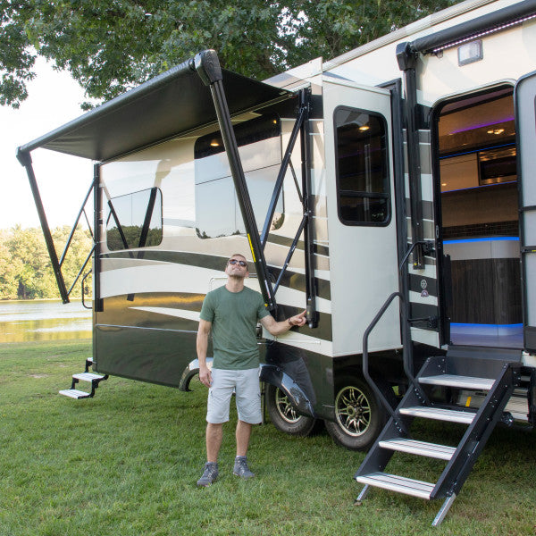 Solera 20' RV Patio Awning Fabric – Solid Black | 8' Extension