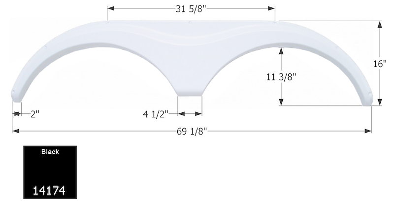 RV Fender Skirt – Tandem Axle 69-1/8" x 16" Black | ICON 14174