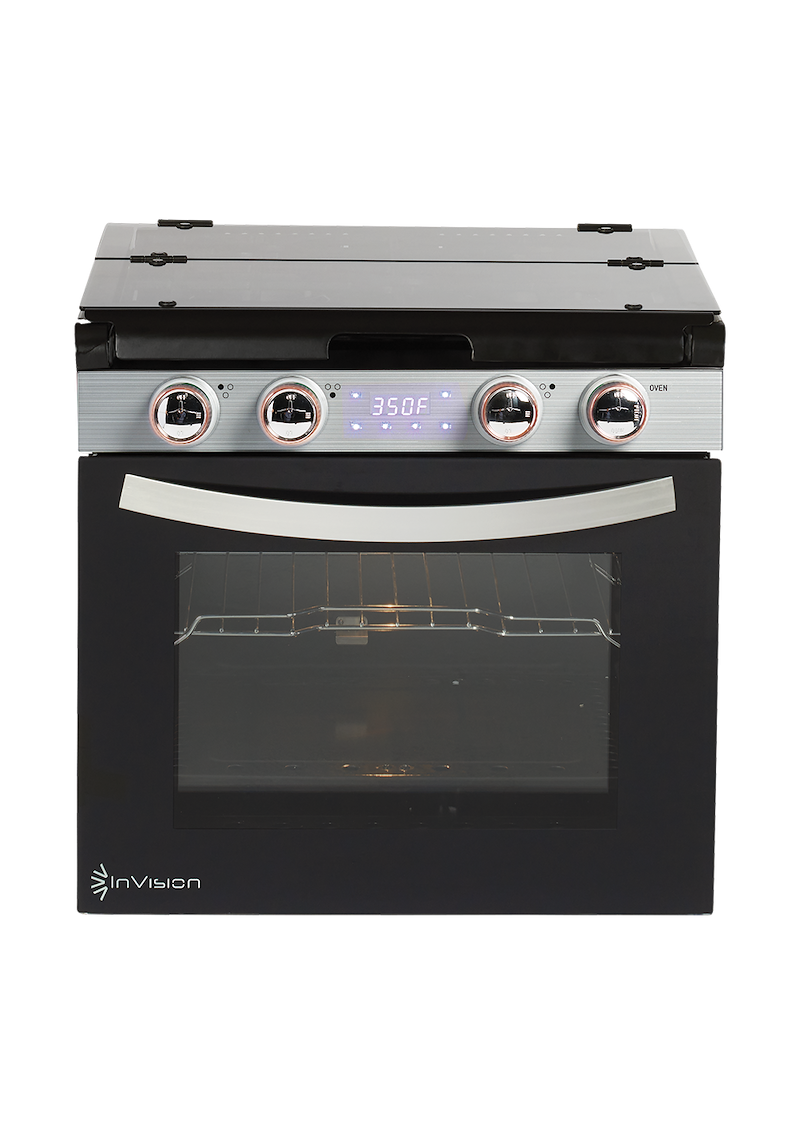 Invision RV Propane Range 3 Burner Stove With Oven – Black - 480-2230