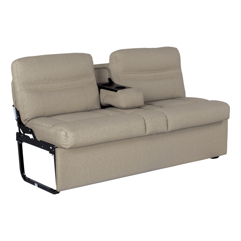 Sofá Jackknife para autocaravana de 62" (beige Altoona), de 2 plazas, con centro abatible y portavasos