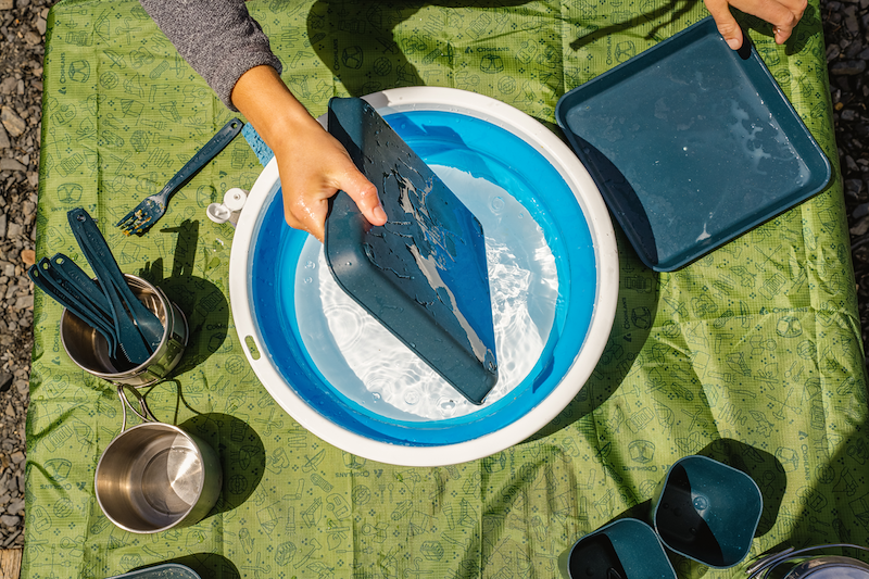 Évier pliable pour camping-car – 9 L, blanc/bleu, de qualité alimentaire, portable