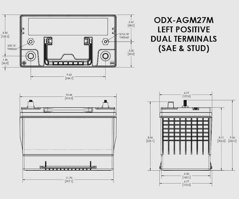Odyssey AGM Starting Battery ODX-AGM27M Group 27 12V 930 CCA Marine