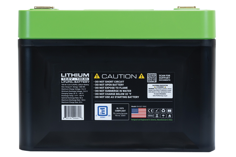 RV Marine Lithium Battery Expion360 Group 27 100Ah 12.8V EX-G27-100C