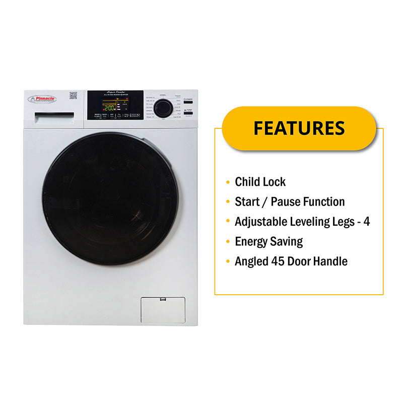 White 15 lb Washer Dryer Combo – 110V, Convertible Drying