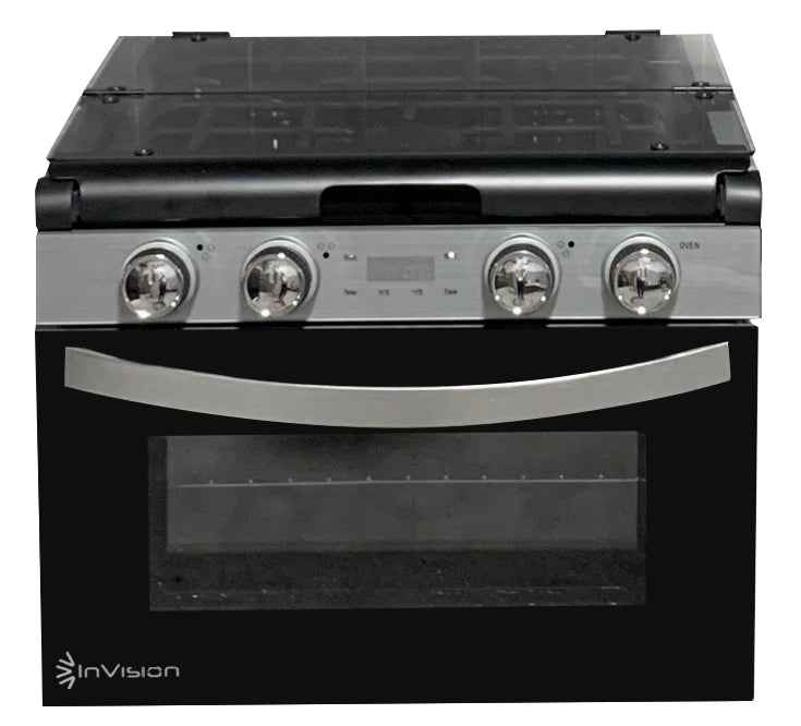 New Invision RV Propane Range Stove 3 Burner Oven – Black - 480-2730