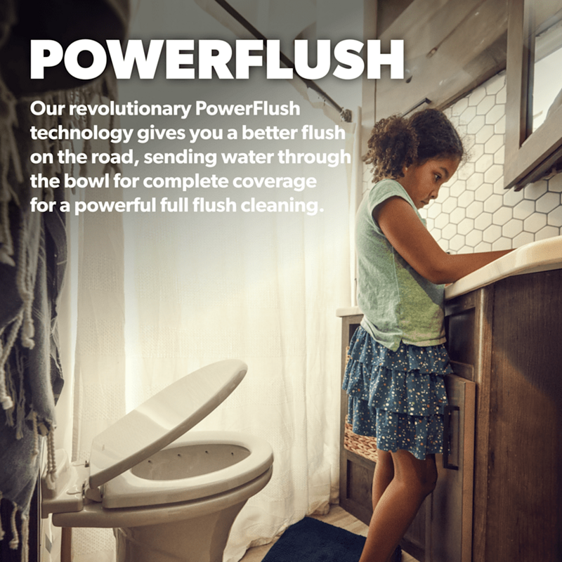 Dometic 320 Series RV Toilet – Bone, 18" Height, Pedal Flush, 302320083 - Used RV Parts