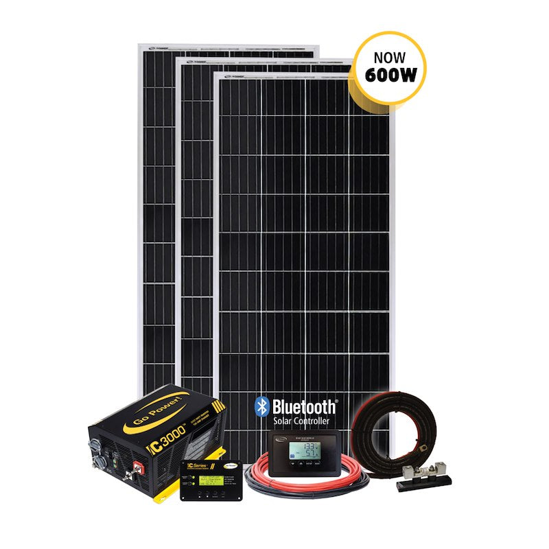 Go Power SOLAR EXTREME 600W Solar System 3×200W Panels & 3000W Inverter - Used RV Parts