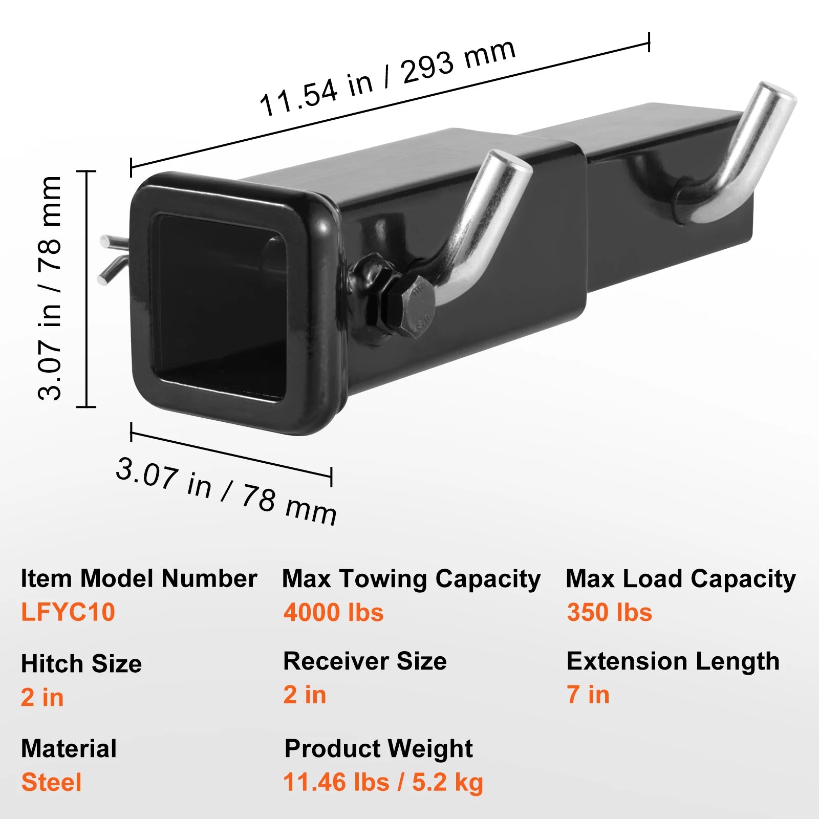 4000 lbs Towing Trailer Hitch Extender 2" Receiver Adapter 6"/7" - Used RV Parts