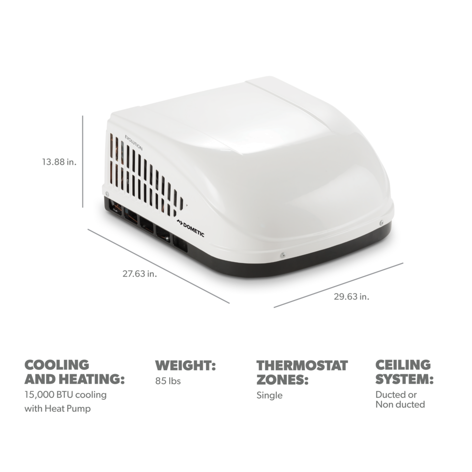 Climatiseur pour camping-car Dometic Brisk II 15 000 BTU avec pompe à chaleur – avec ou sans conduit, blanc 